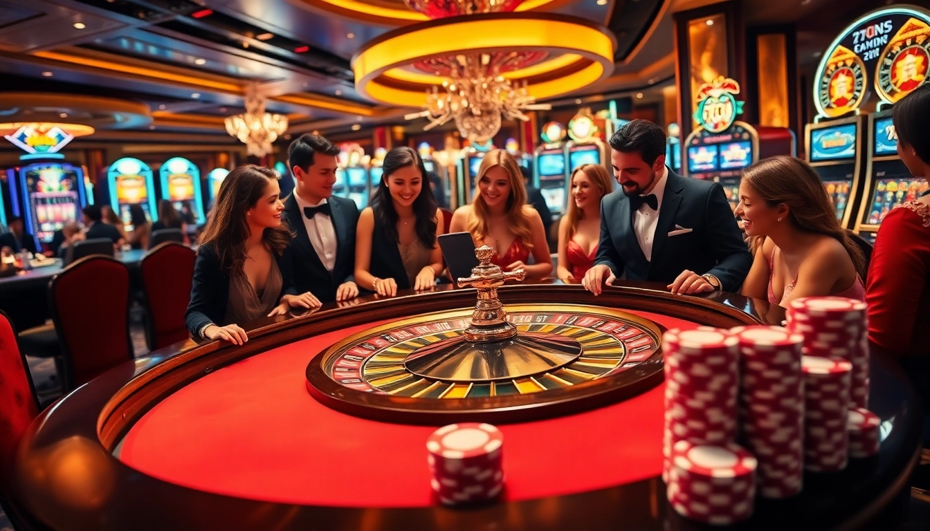 Players engaged in a thrilling game of roulette at 789f casino, surrounded by vibrant colors and lively atmosphere.