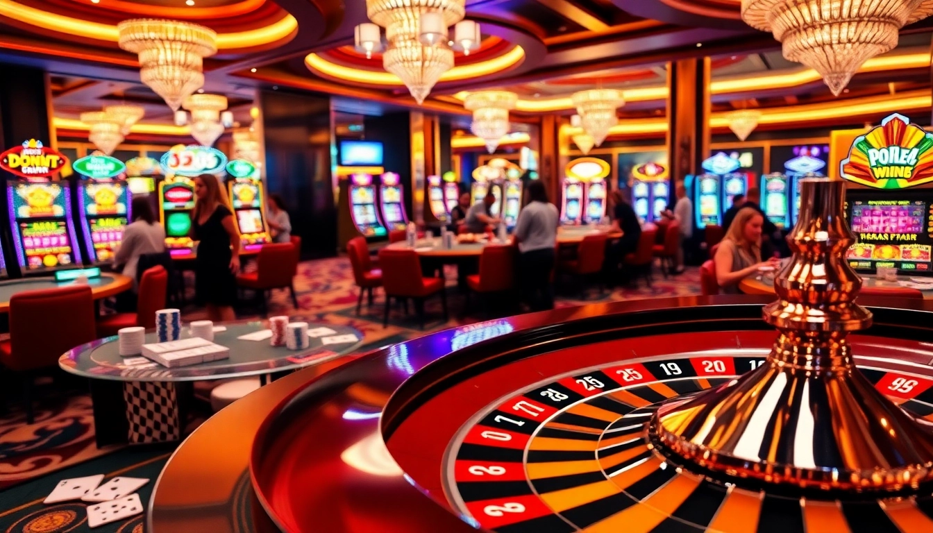 8k8 gaming experience with players engaged in poker and slot machines in a lively casino setting.